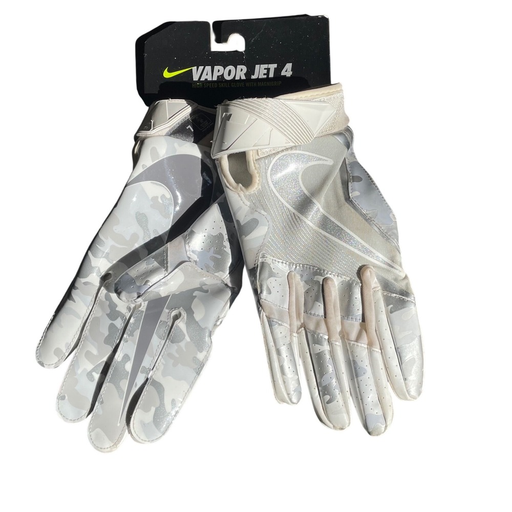 Nike Vapor Jet 4 Football Gloves Mens Large White Silver Camo NEW Wide Receiver